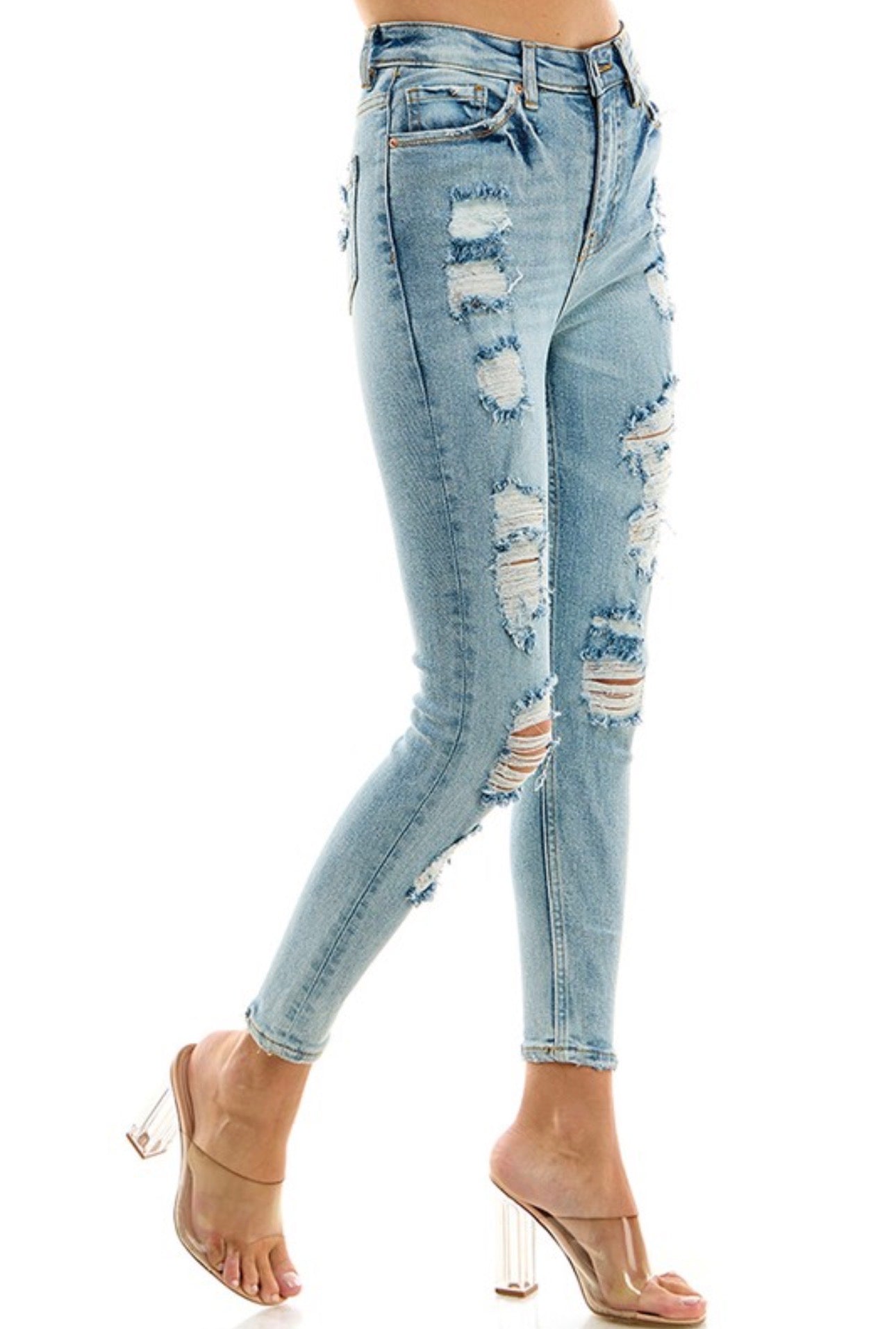 High Rise Distressed Skinny Jean