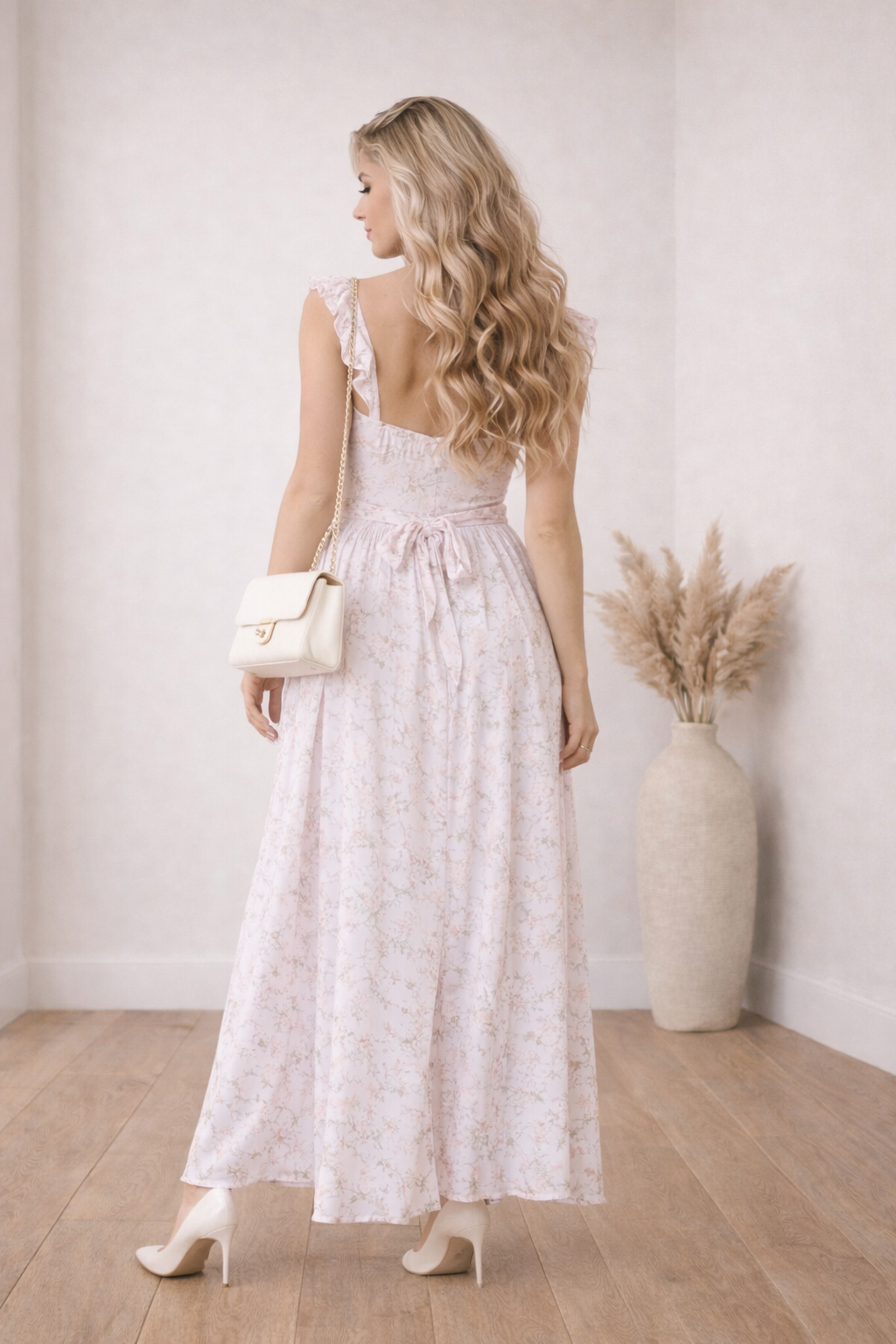 Pink Floral Sweetheart Maxi Dress