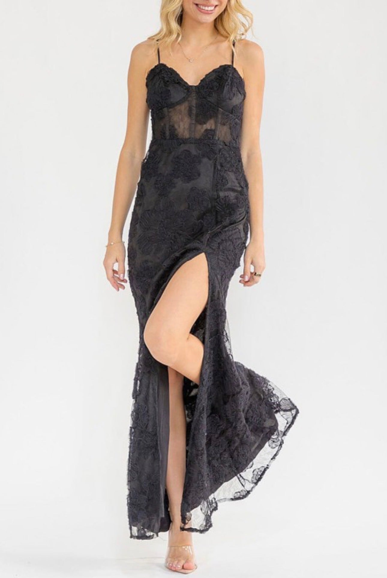 Floral Lace Sweetheart Maxi Dress
