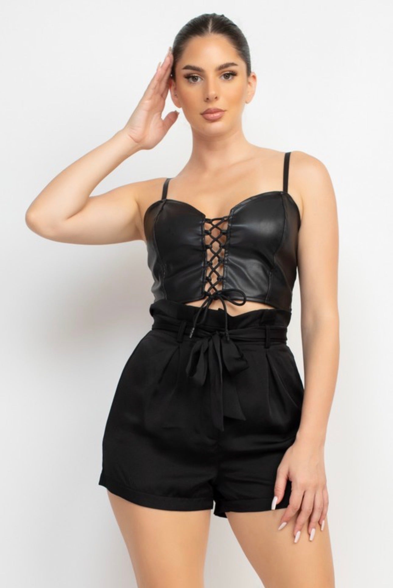 Leather Crop Front Lace Corset Top