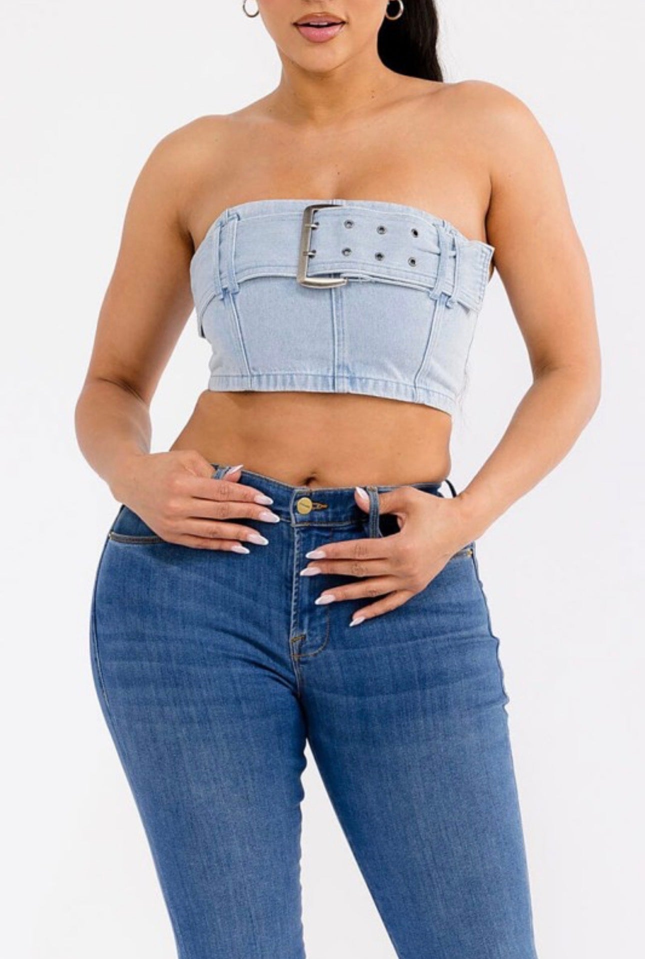 Denim Belt Crop Top