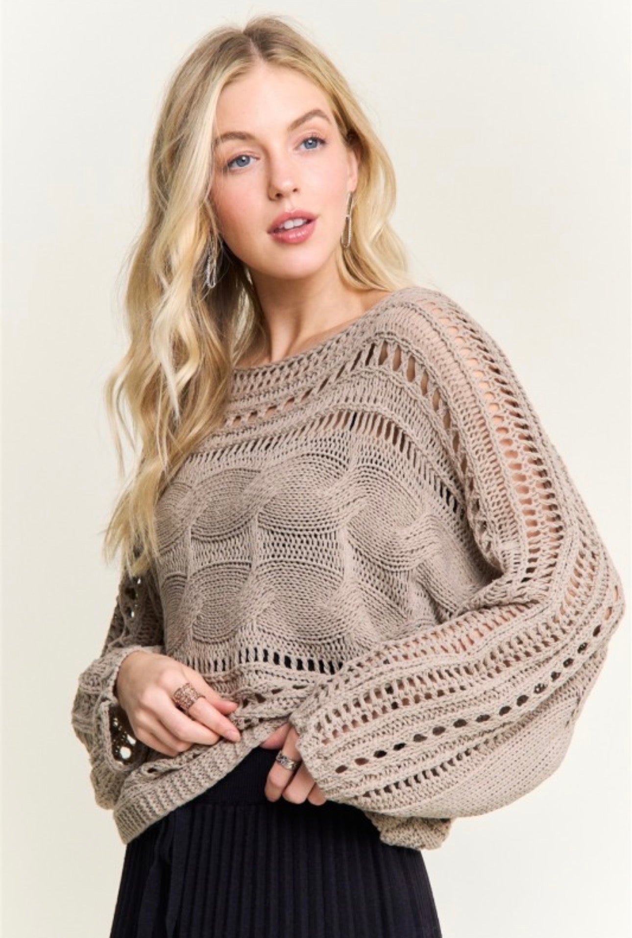 Cable Knit Openwork Long Sleeve Sweater