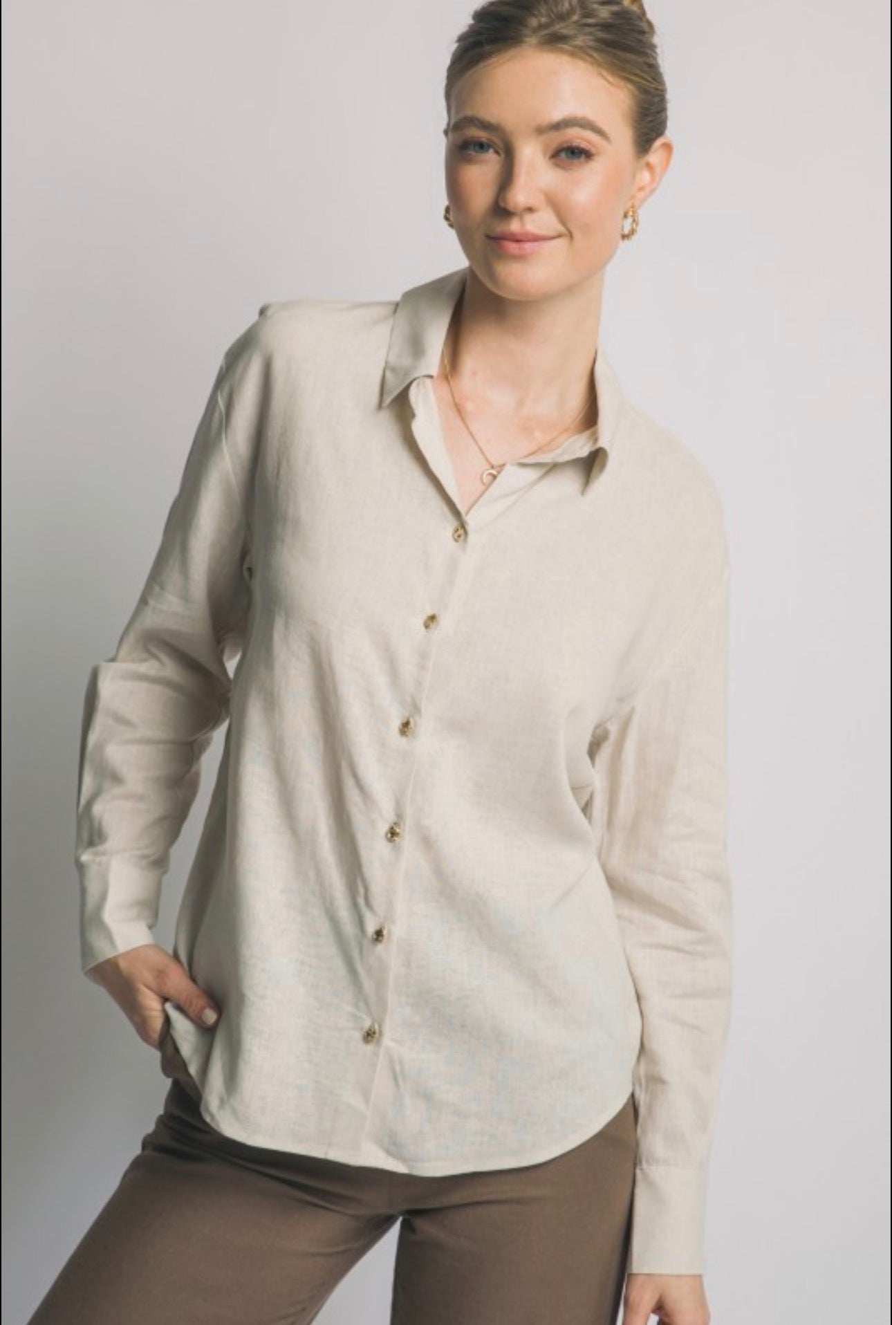 Linen Gold Button Blouse