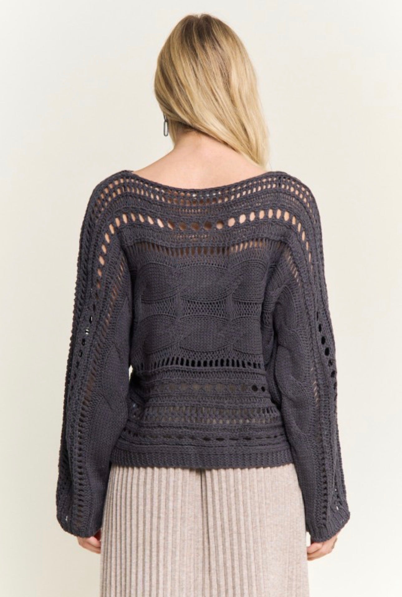 Cable Knit Openwork Long Sleeve Sweater