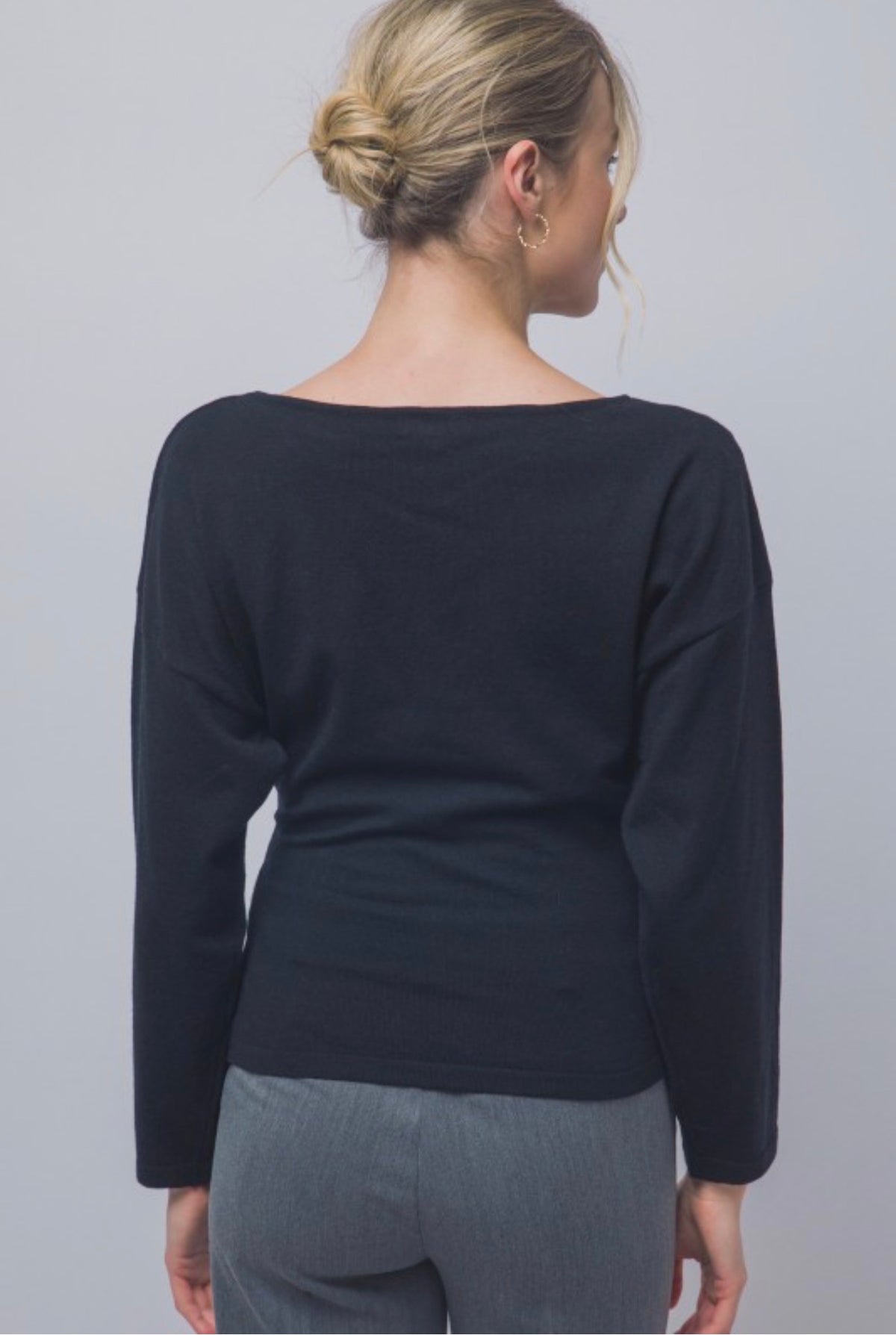 Boat Neck Long Sleeve Ruched with Gold Accent