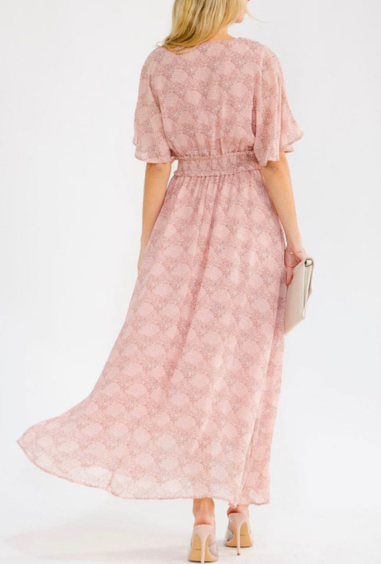 Floral Chiffon Cross Front Short Sleeve Maxi Dress