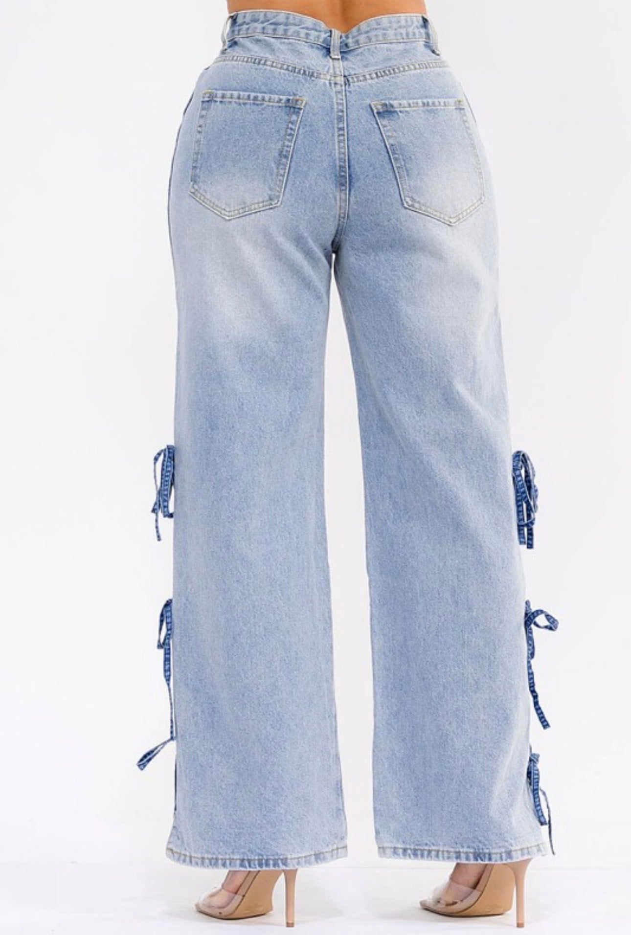 Bows Up the Side Wide Leg Jeans