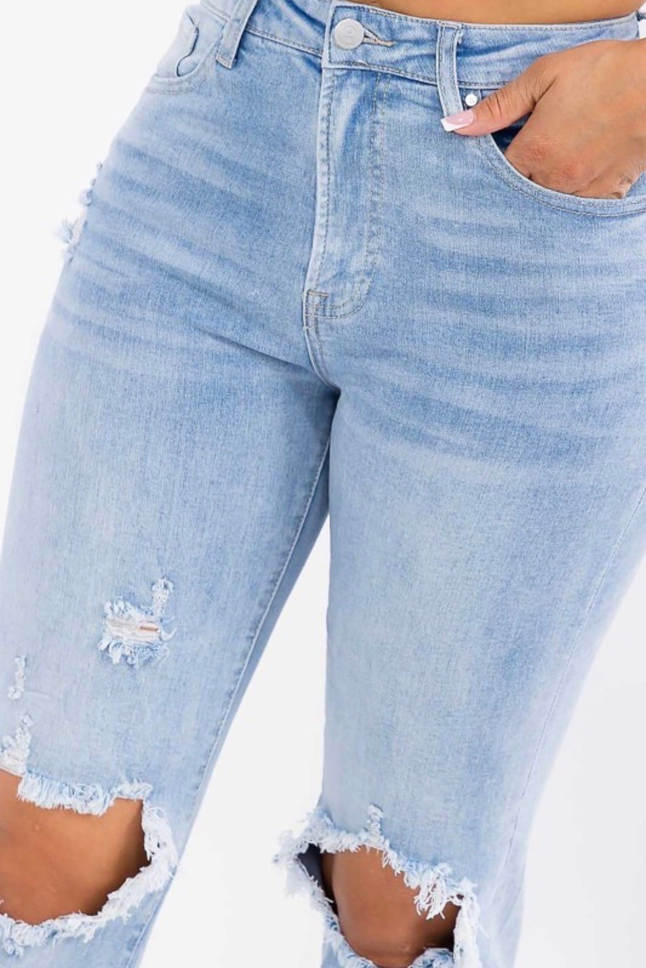 High Waist Distressed Knee Mom Jean