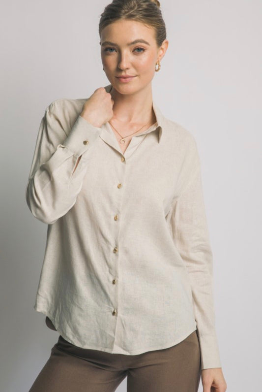 Linen Gold Button Blouse