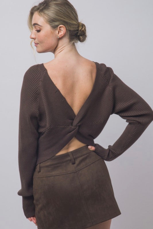 Twisted Back Rib Long Sleeve Sweater
