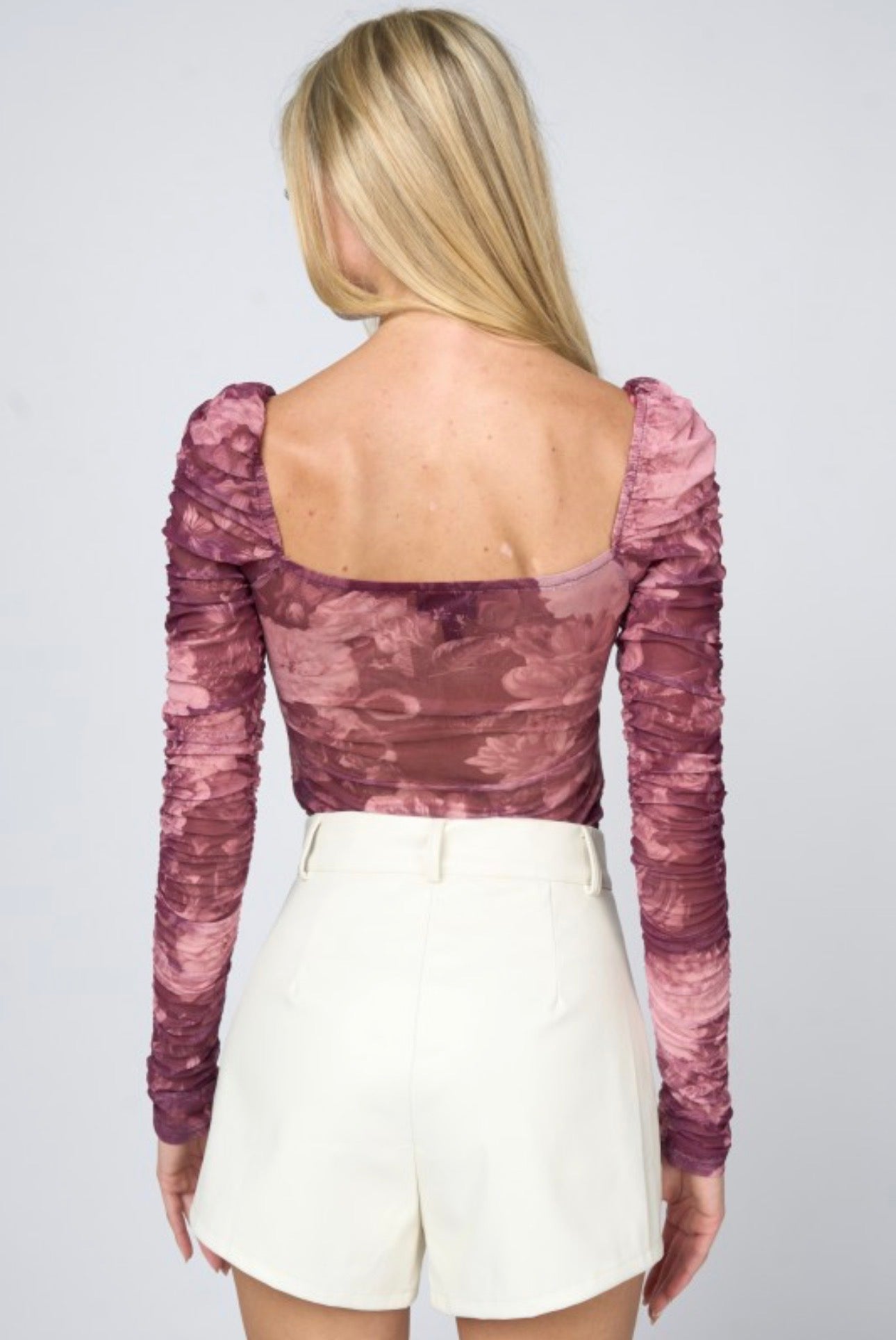 Floral Sweetheart Ruched Long Sleeve Bodysuit