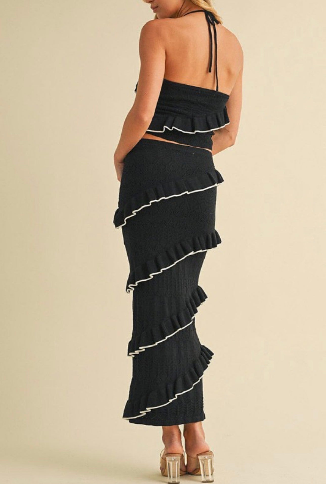 Crochet Ruffle Halter and Skirt Set