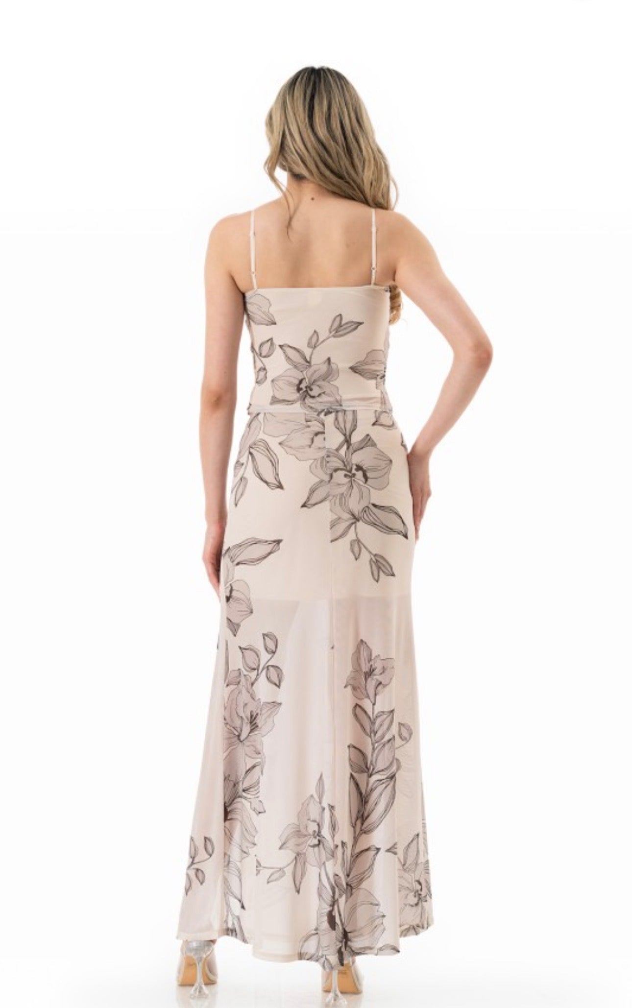 Cream Floral Mesh Two piece Piece