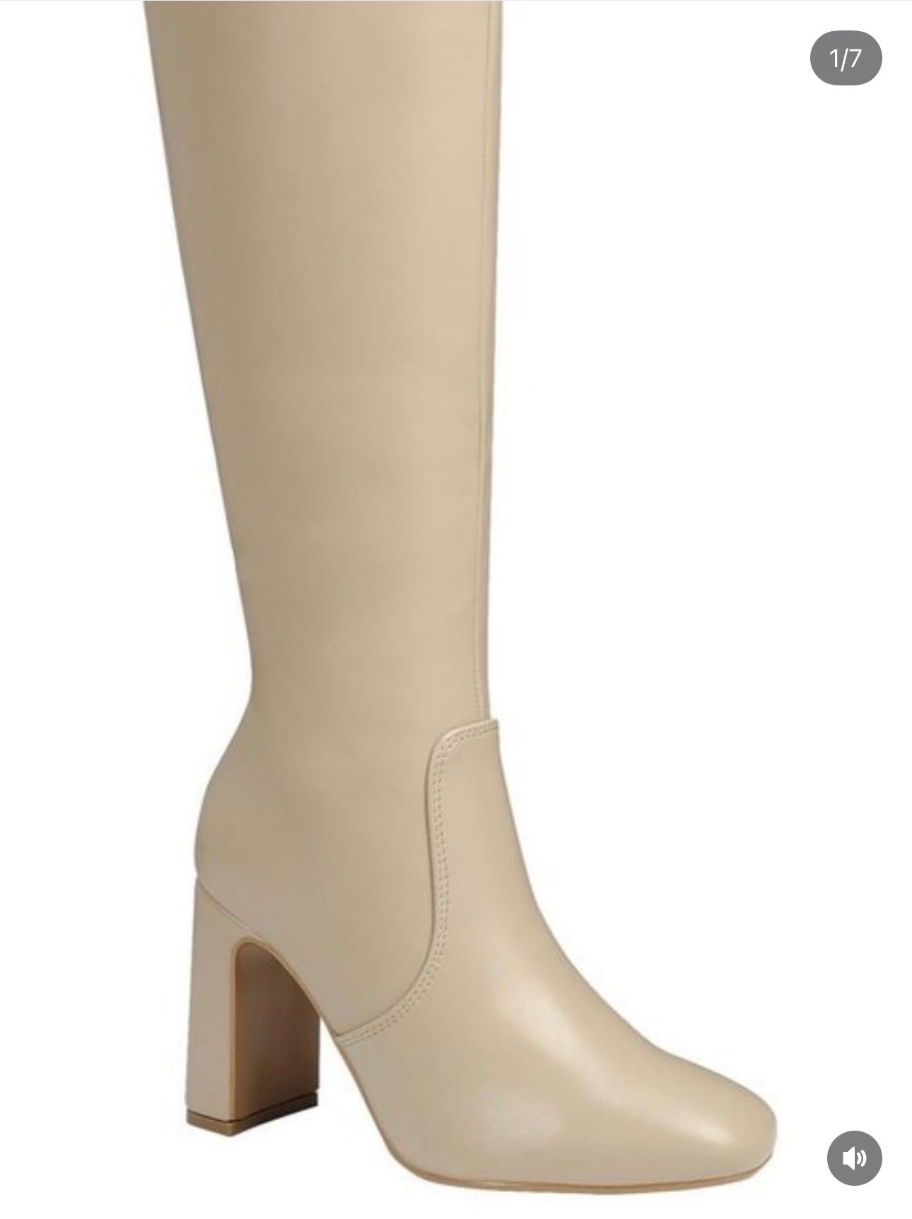 Nude Leather Square Toe Chunky Heal Knee High Boots