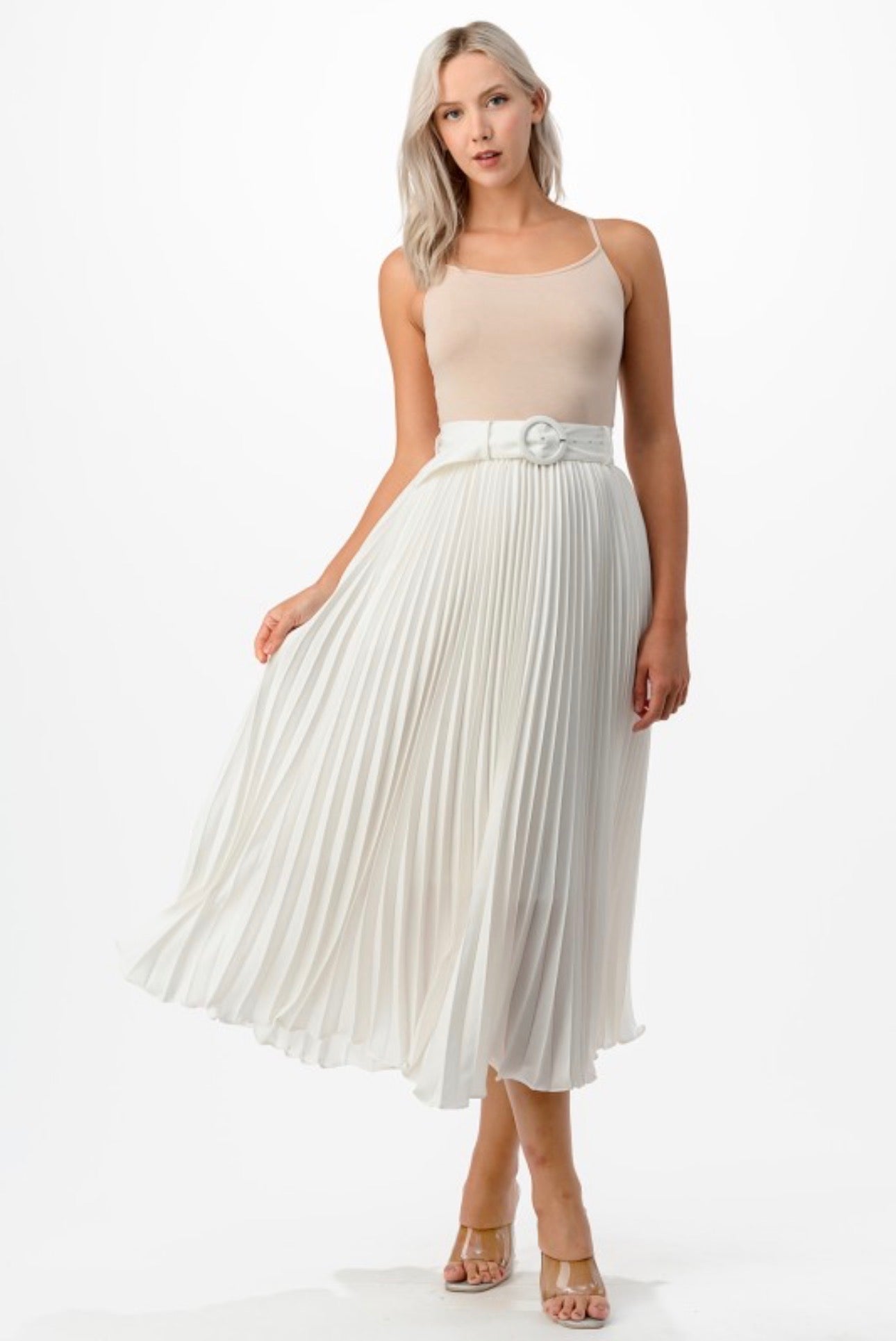 Pleated Maxi Belted Skirt