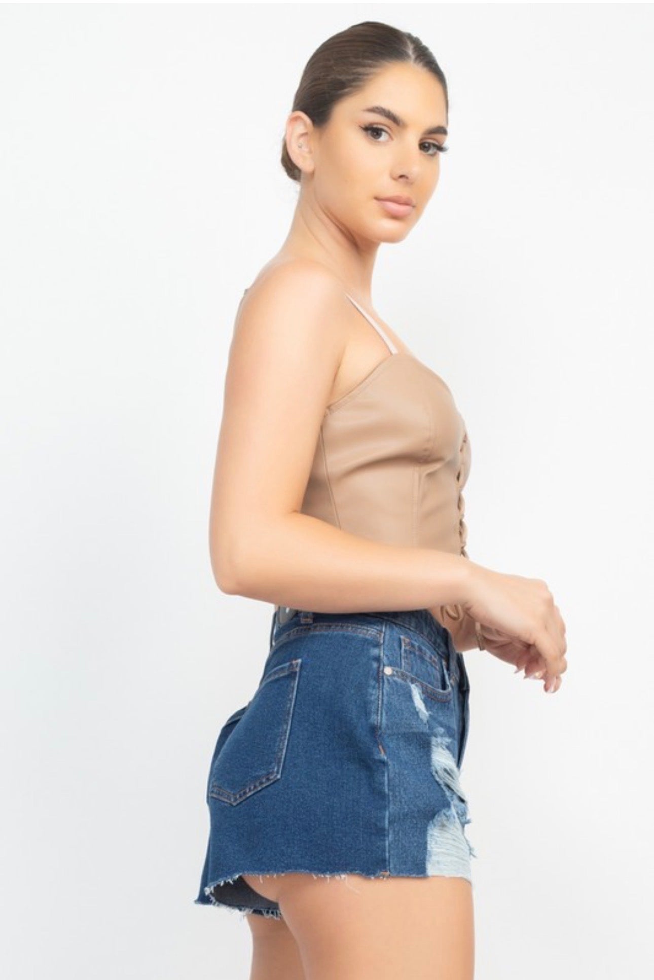 Leather Crop Front Lace Corset Top