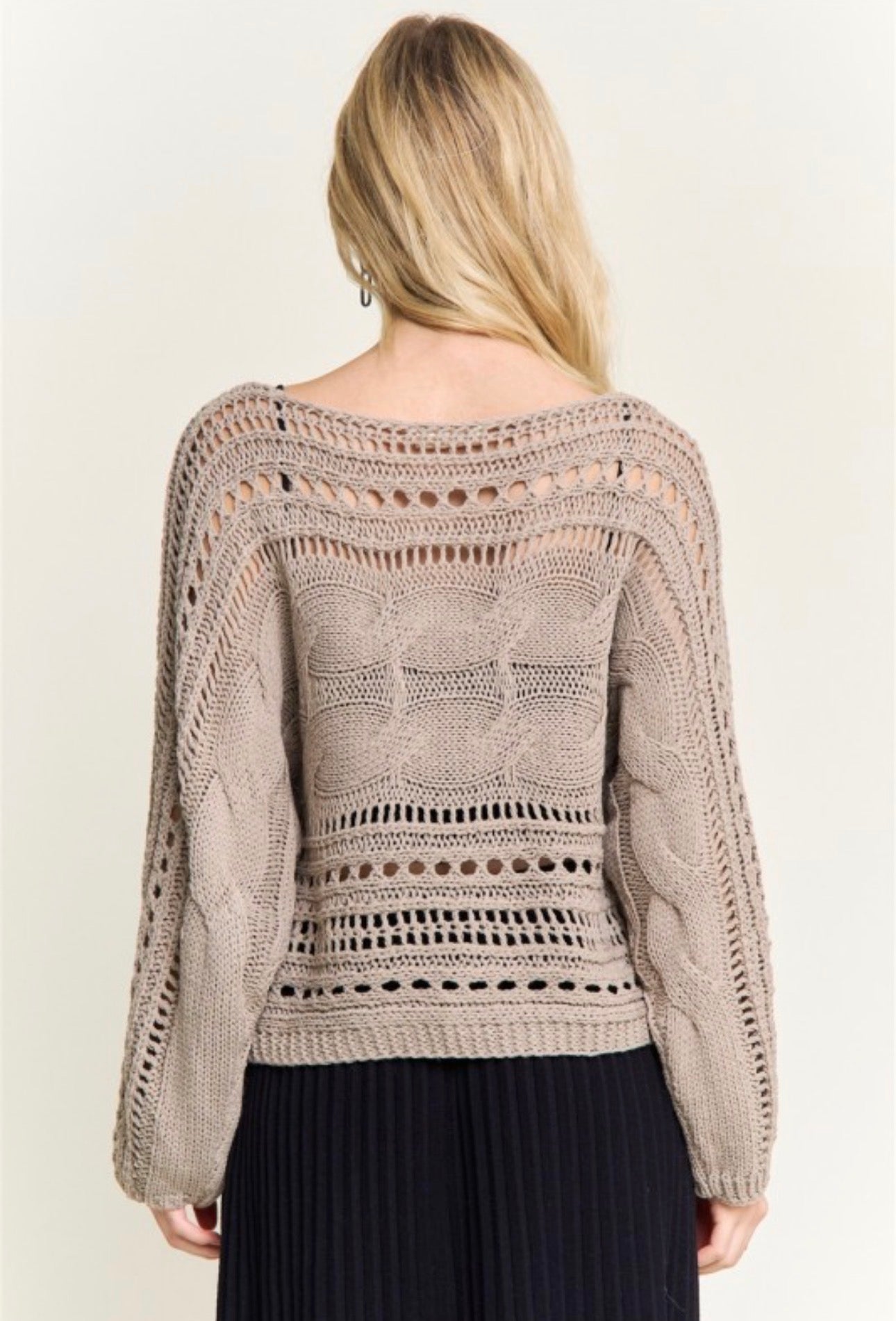Cable Knit Openwork Long Sleeve Sweater