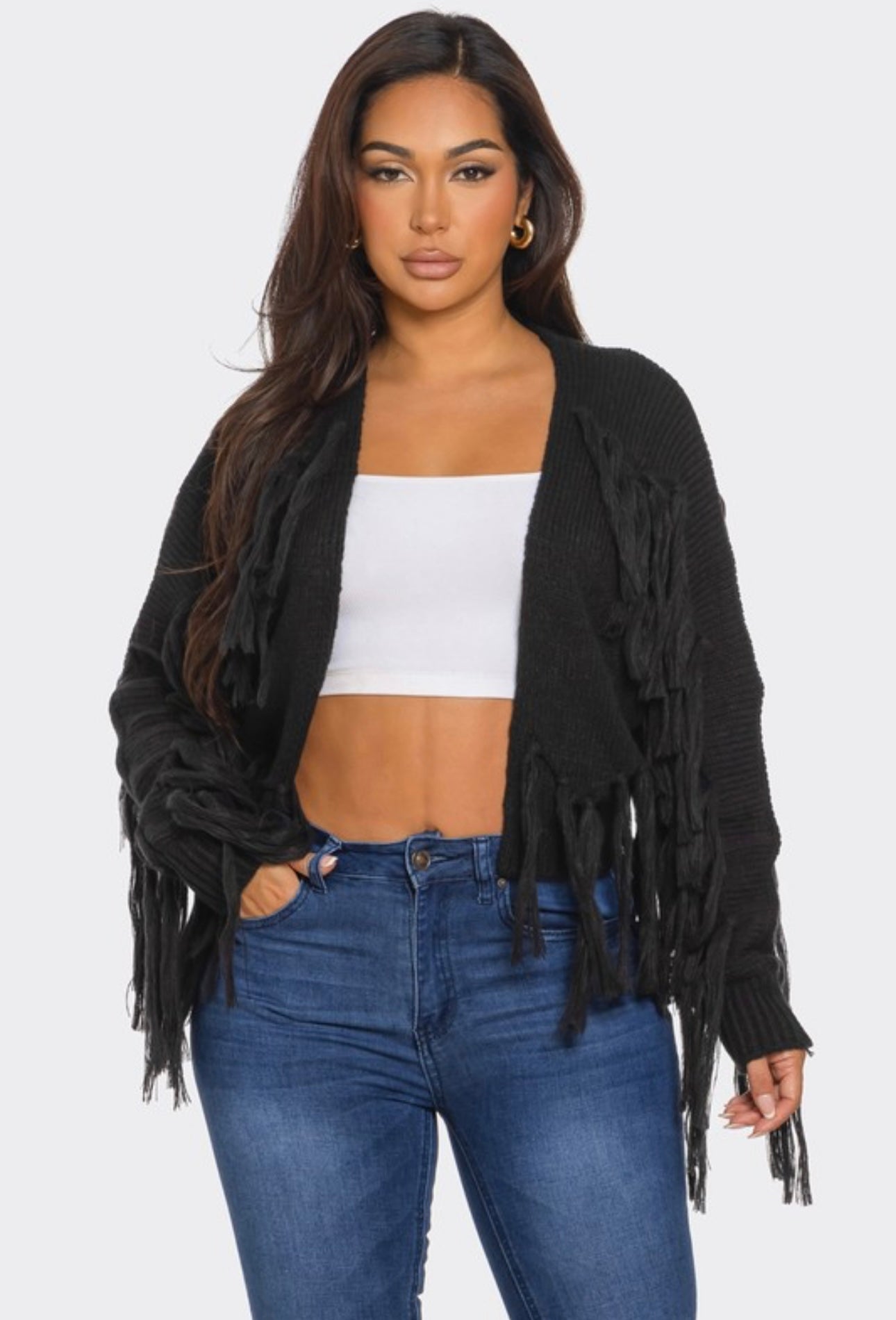 Tassel Knit Open Front Cardigan