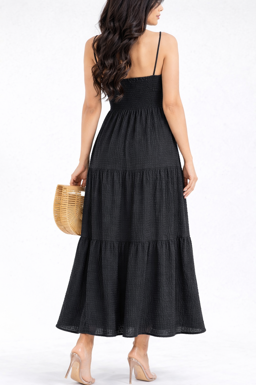 Black Front Tie Maxi Dress with Gold Accent