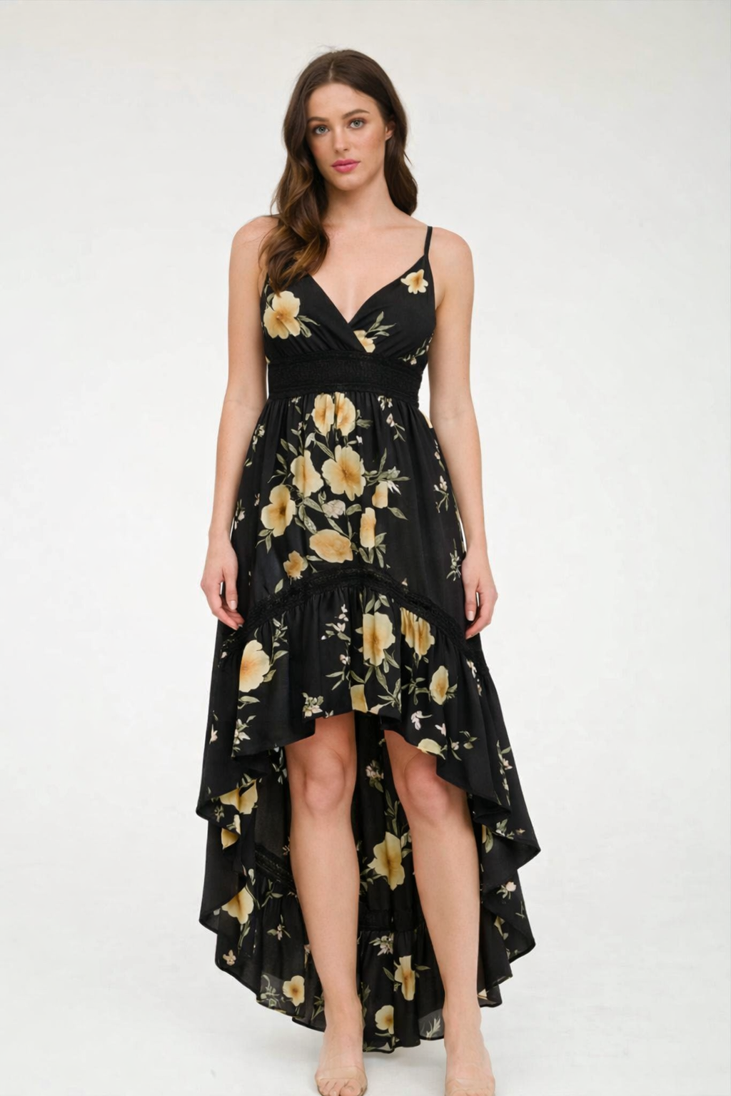 Satin High-Low Spaghetti Strap dress