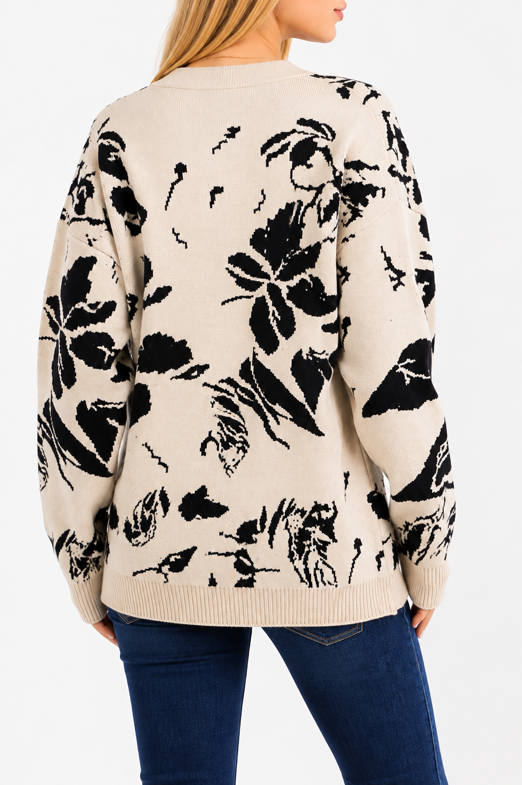 Abstract Floral Button Front Cardigan
