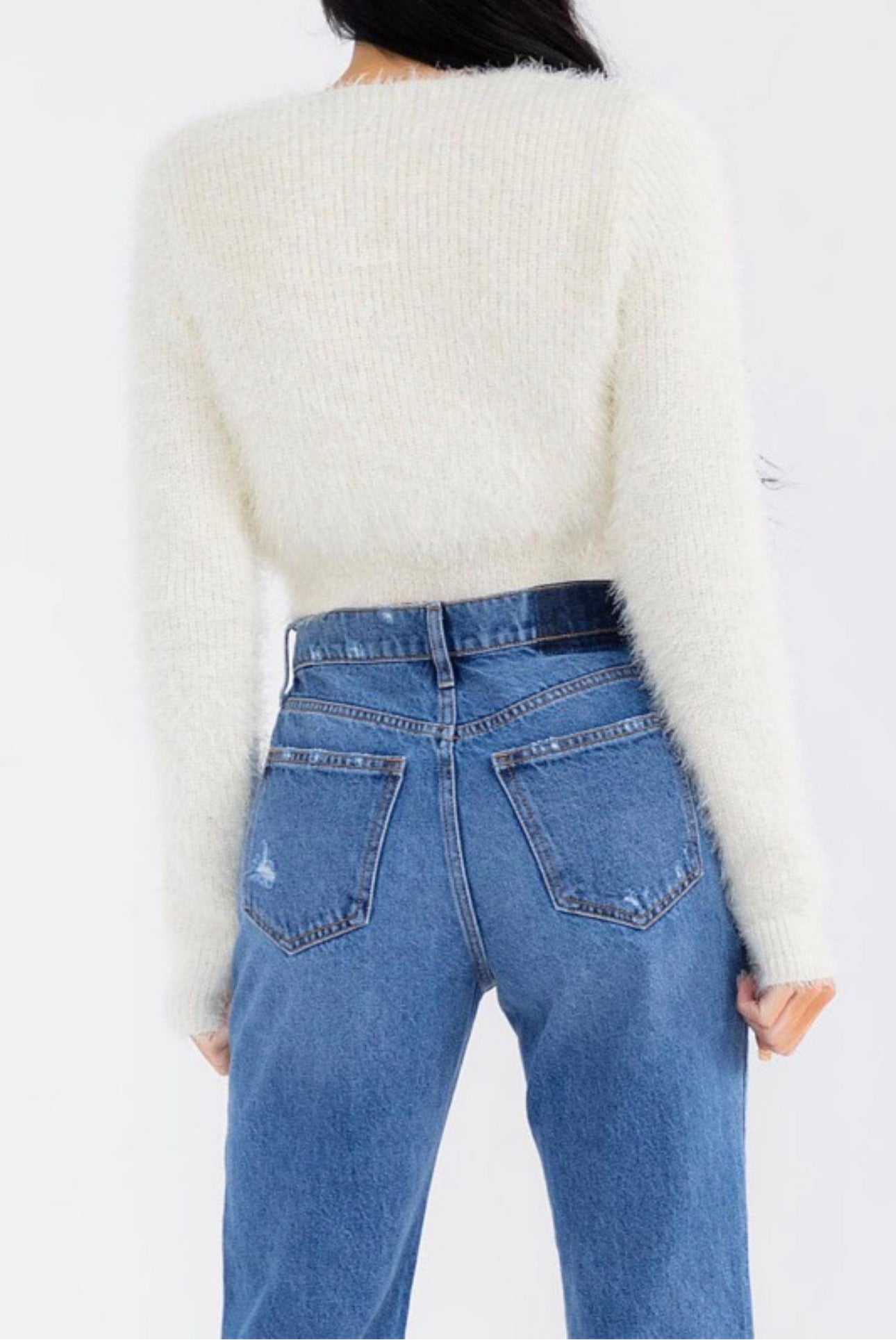 Fuzzy Double Front Tie Crop Cardigan