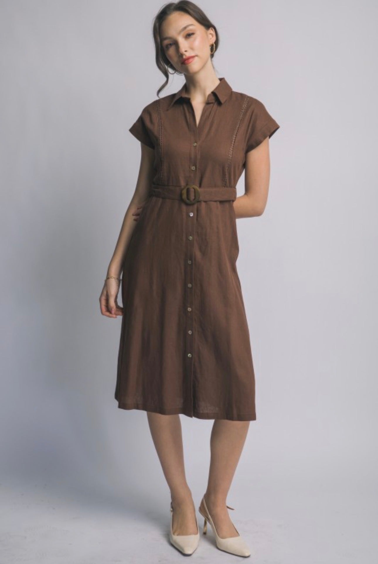 Short Sleeve Linen Eyelet Dress