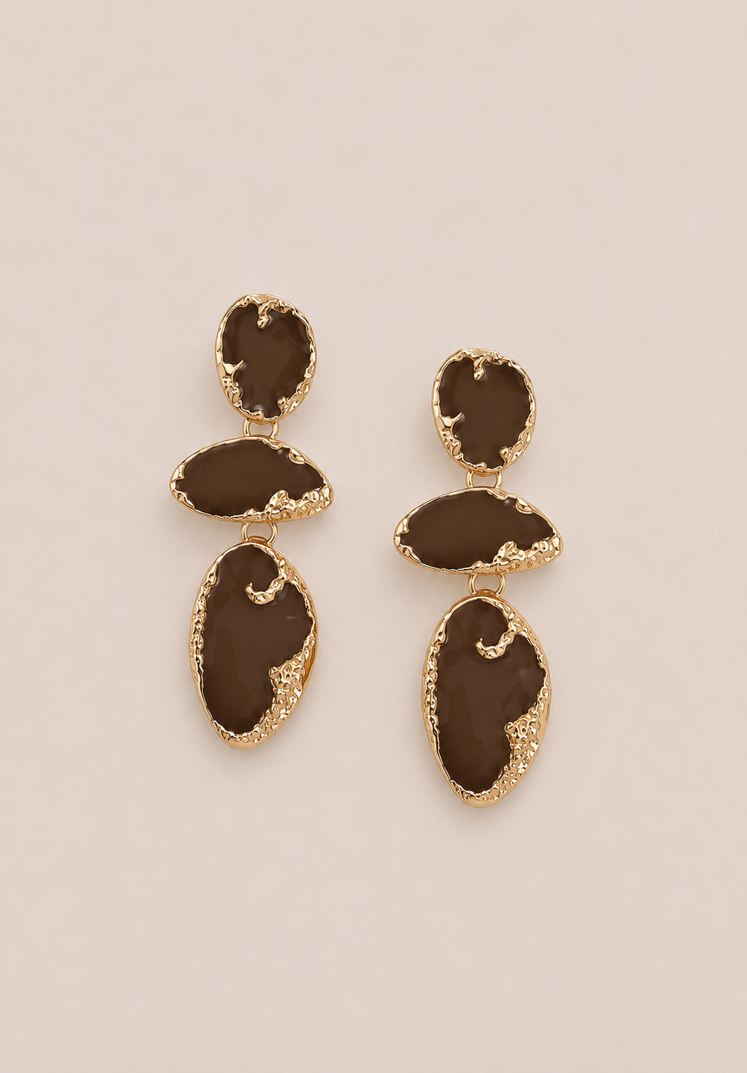 Brown Geometric Gold Dangle Earrings