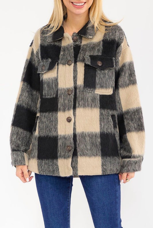 Thick Fur Plaid Button Shacket