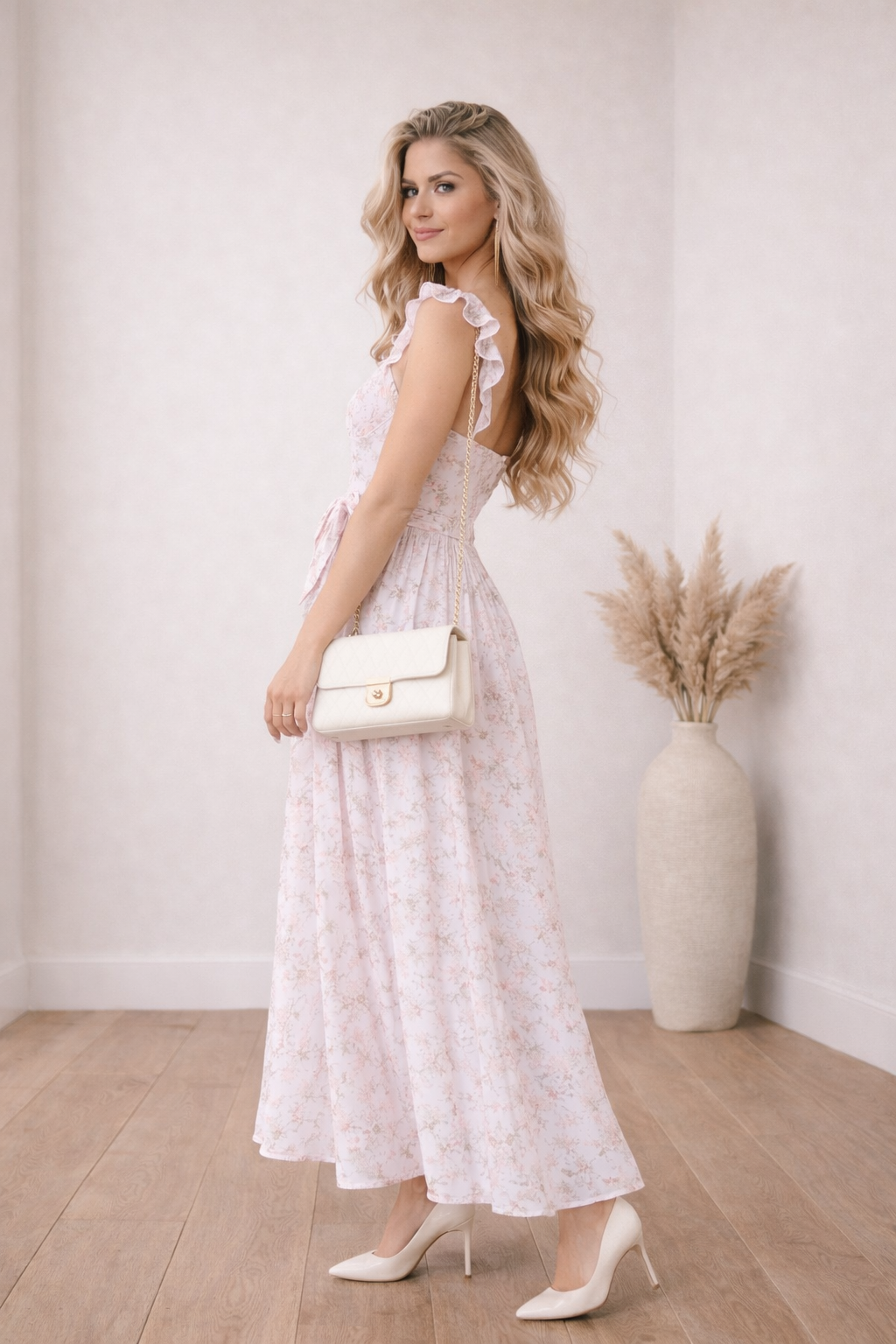 Pink Floral Sweetheart Maxi Dress
