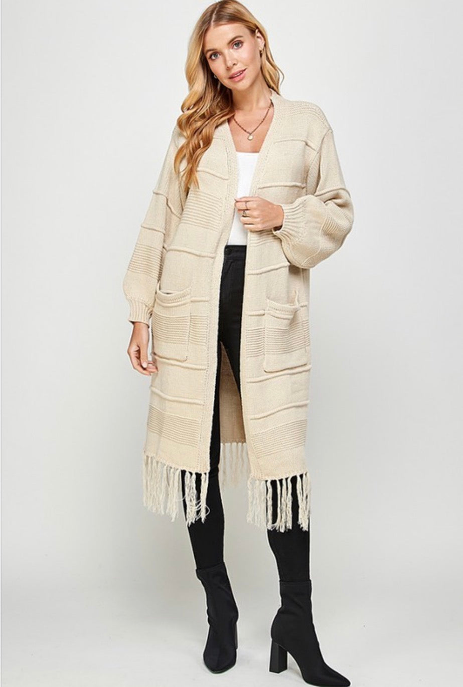 Tassel Hem Open Cardigan