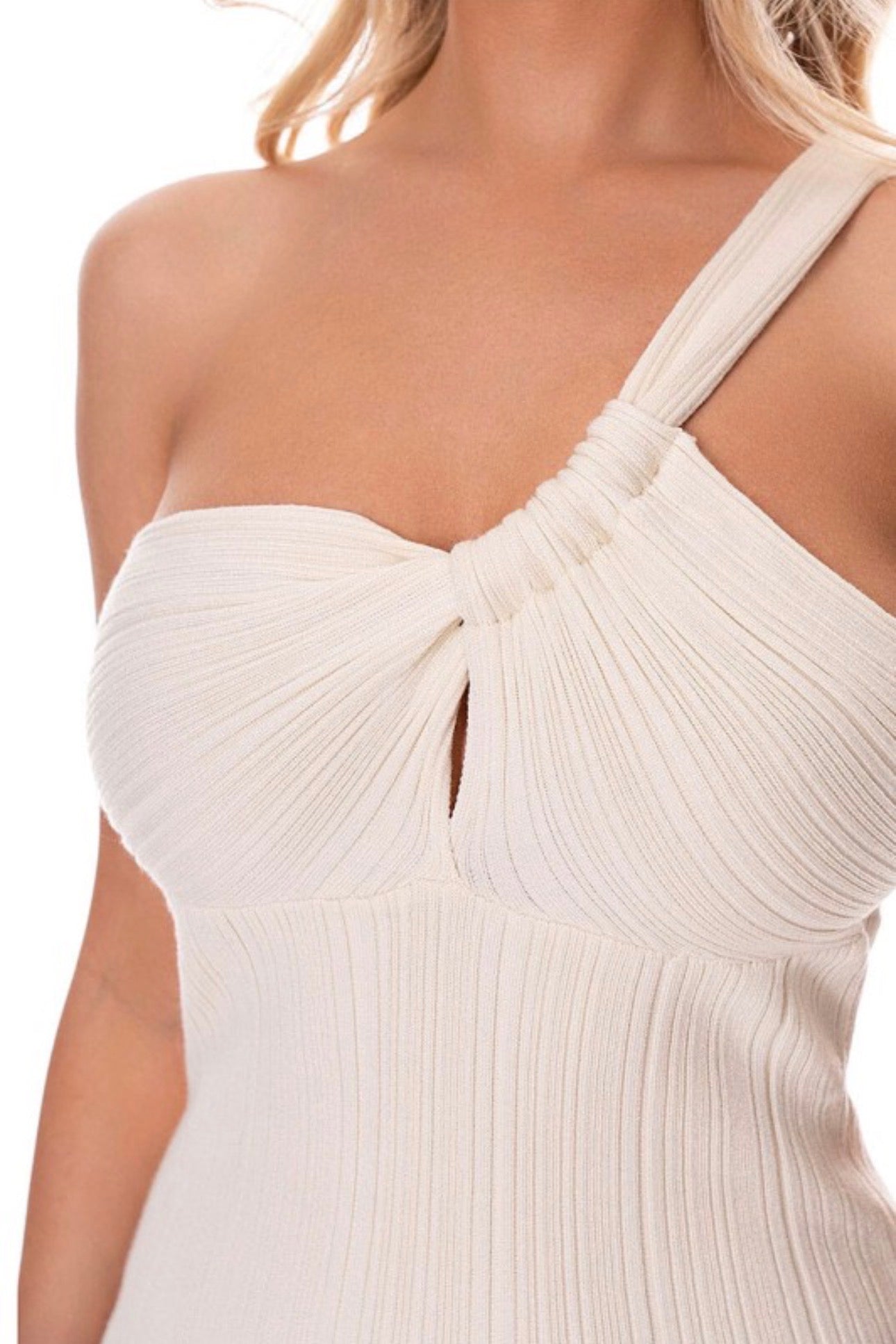 One-shoulder Ribbed Keyhole Mini Dress