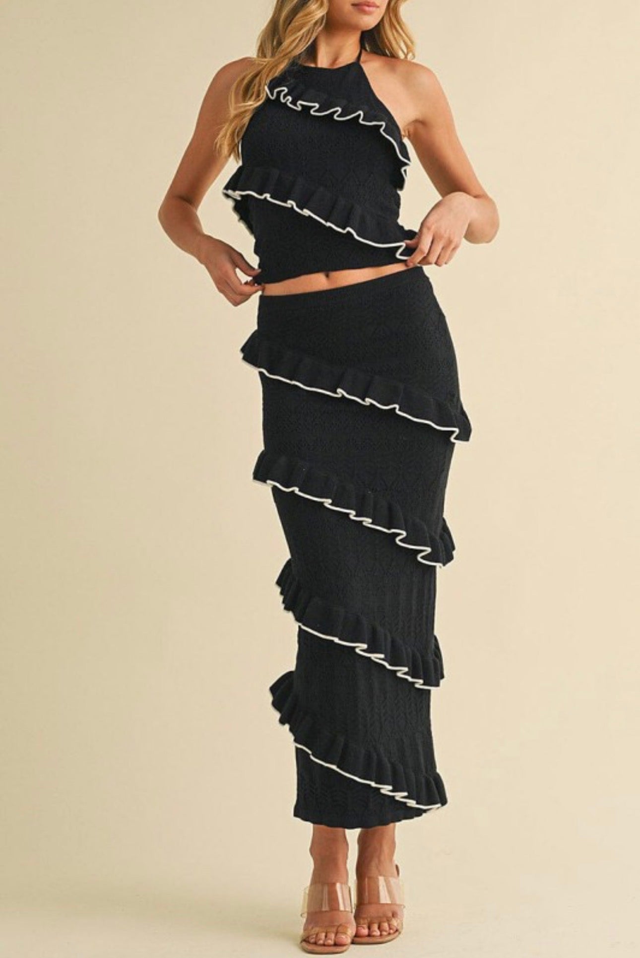 Crochet Ruffle Halter and Skirt Set