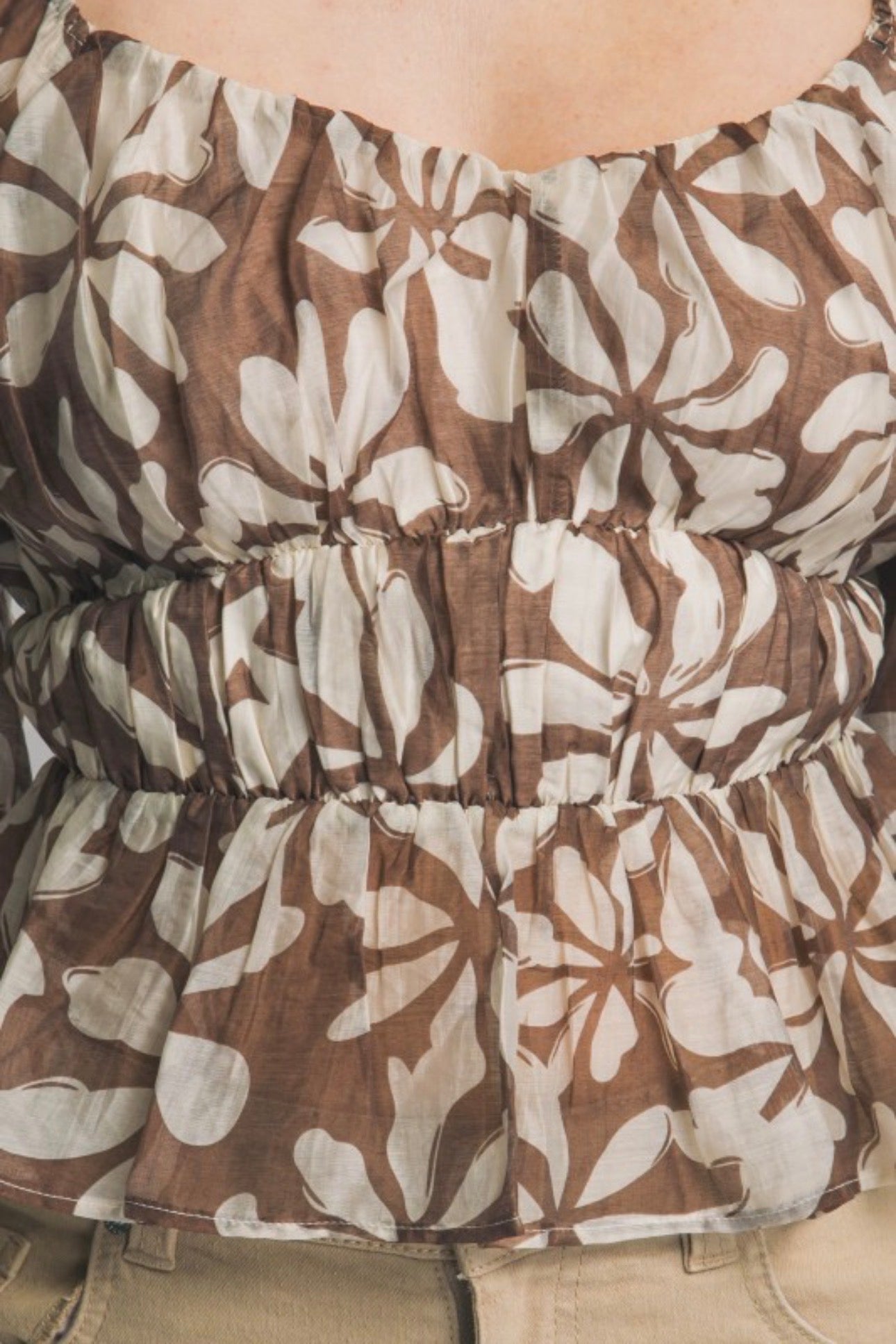 Tropical Floral Peasant Bodice Top
