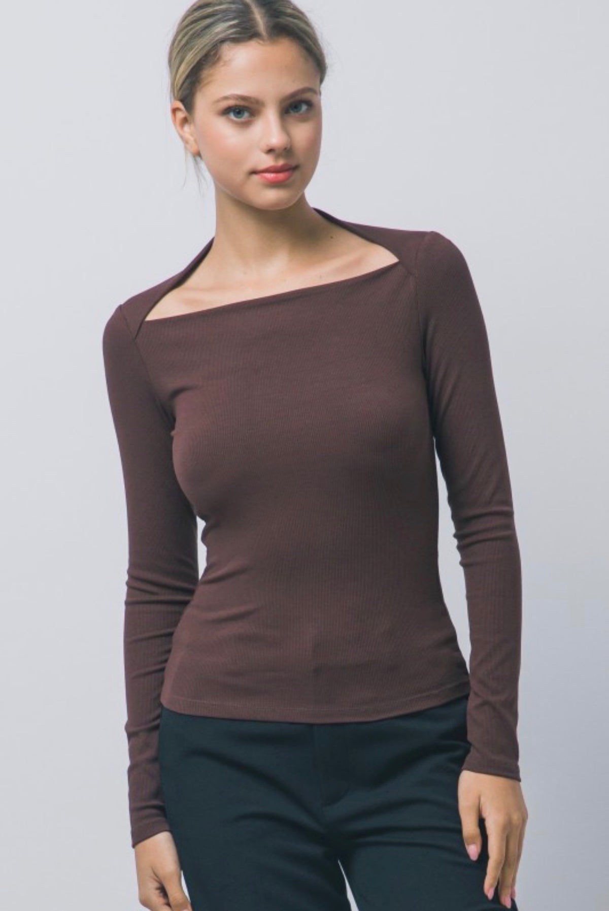 Squared Boatneck Rib Long Sleeve