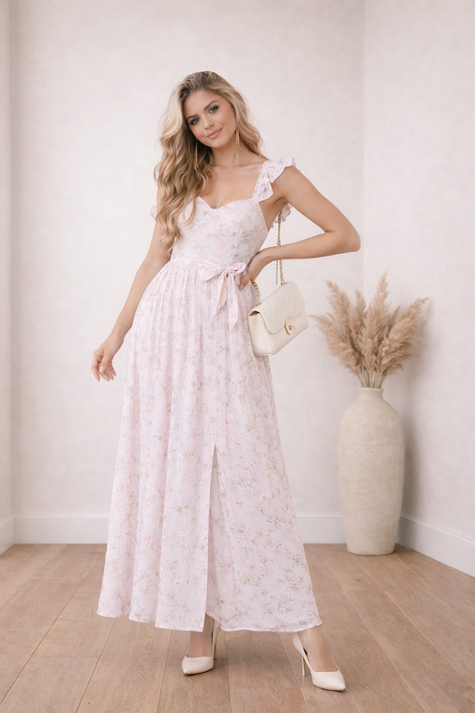 Pink Floral Sweetheart Maxi Dress