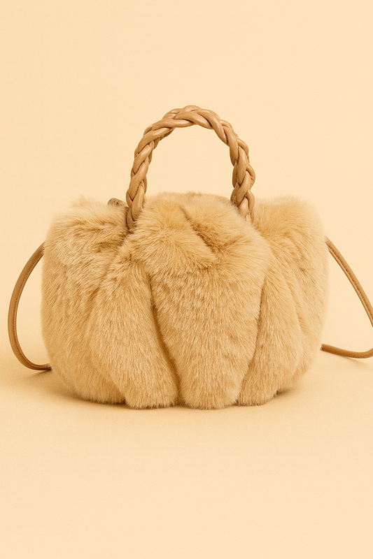 Fuzzy Mini Tote with Braided Handles