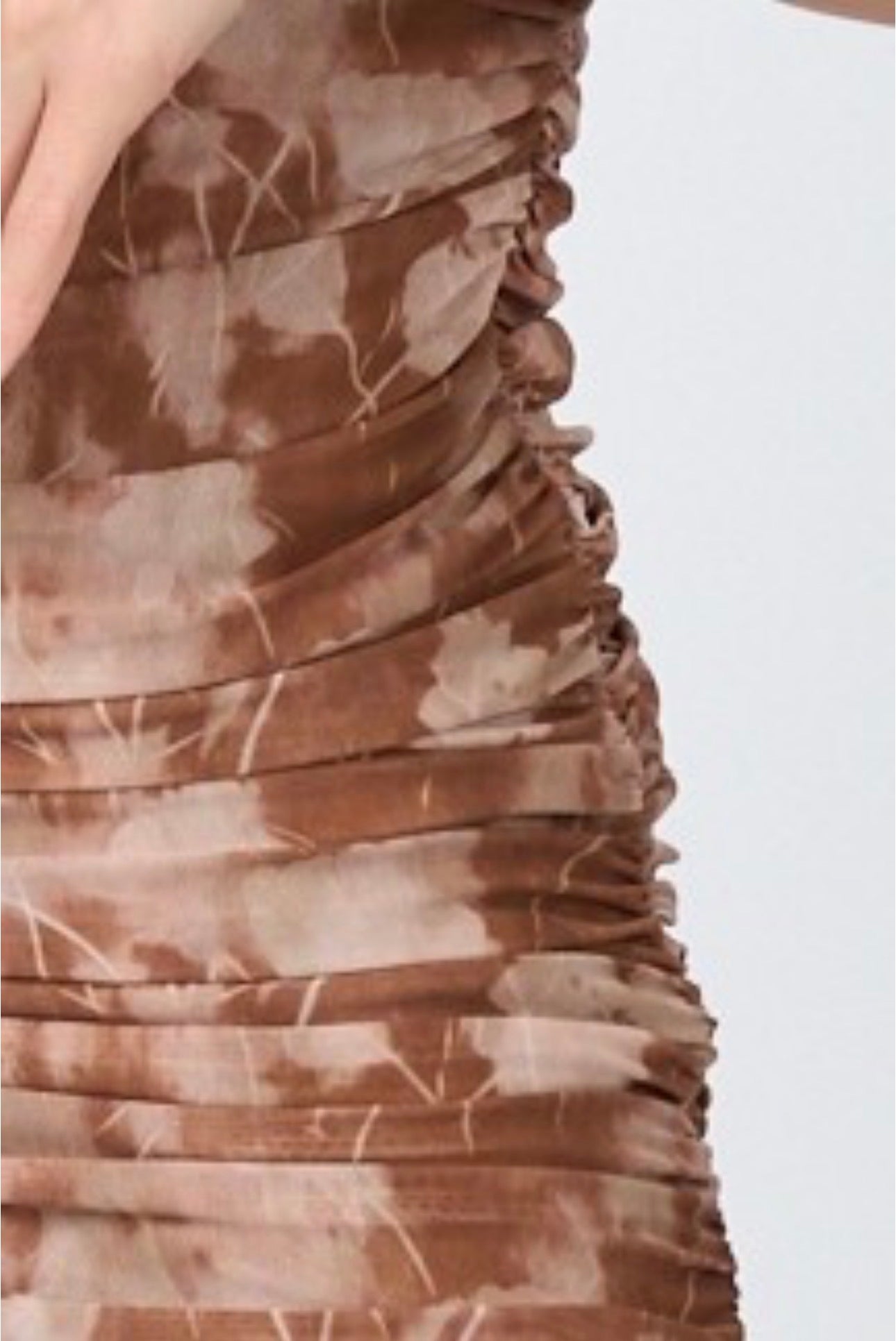 Brown Floral Squared Ruched Midi Dress