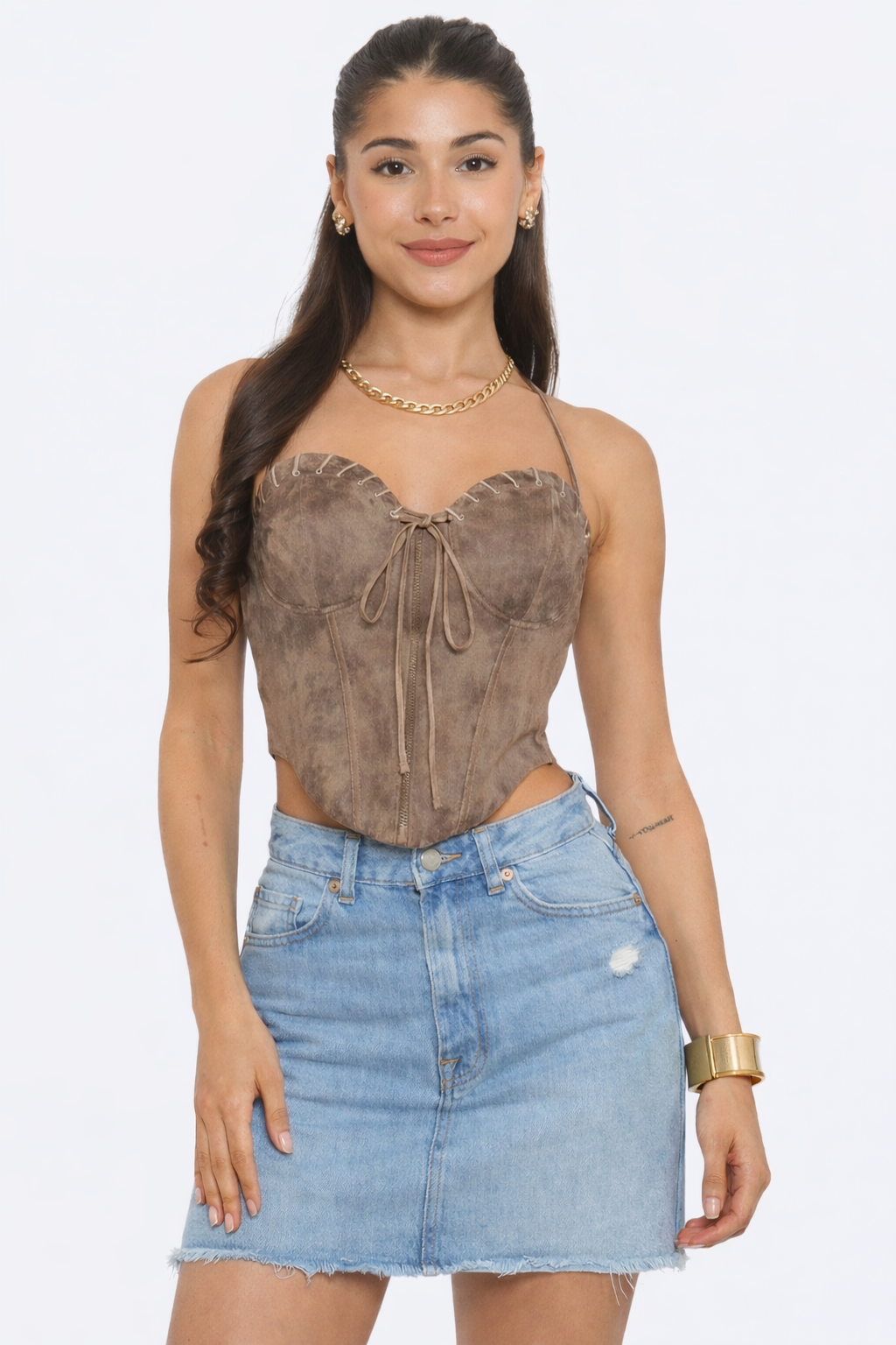 Suede Halter Laced Corset Top