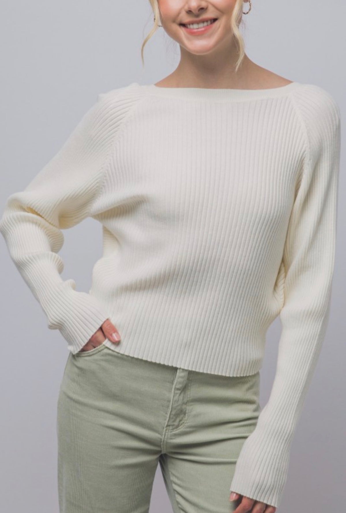 Twisted Back Rib Long Sleeve Sweater