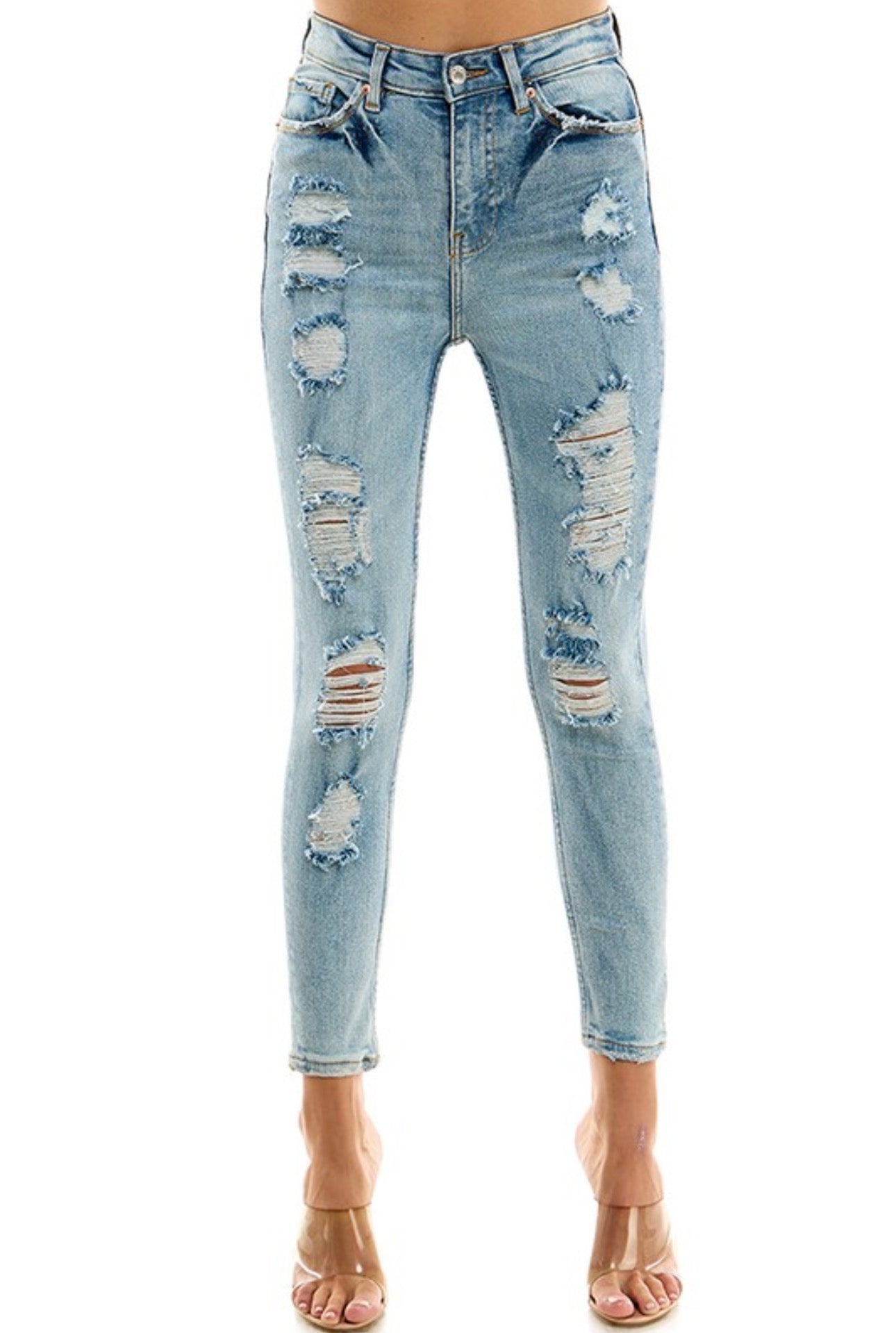 High Rise Distressed Skinny Jean