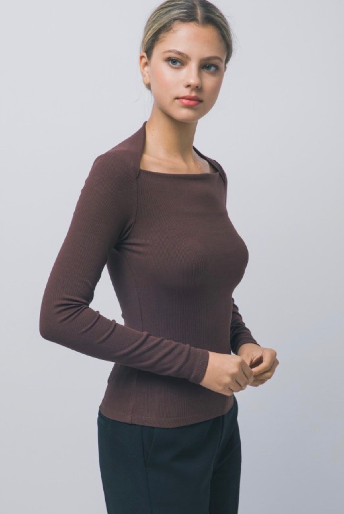 Squared Boatneck Rib Long Sleeve