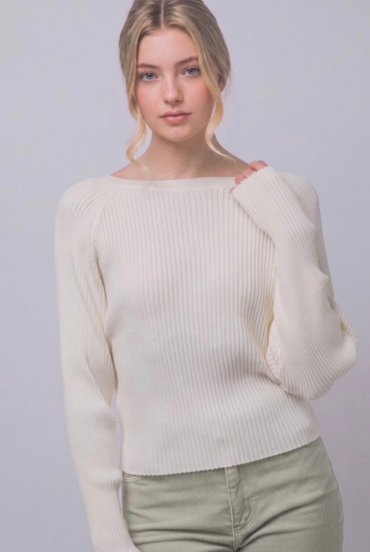 Twisted Back Rib Long Sleeve Sweater