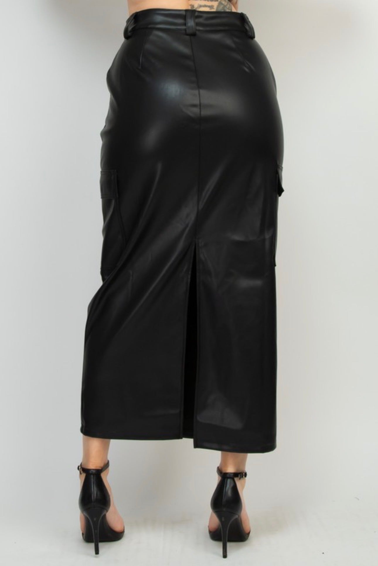 Long pleather skirt split