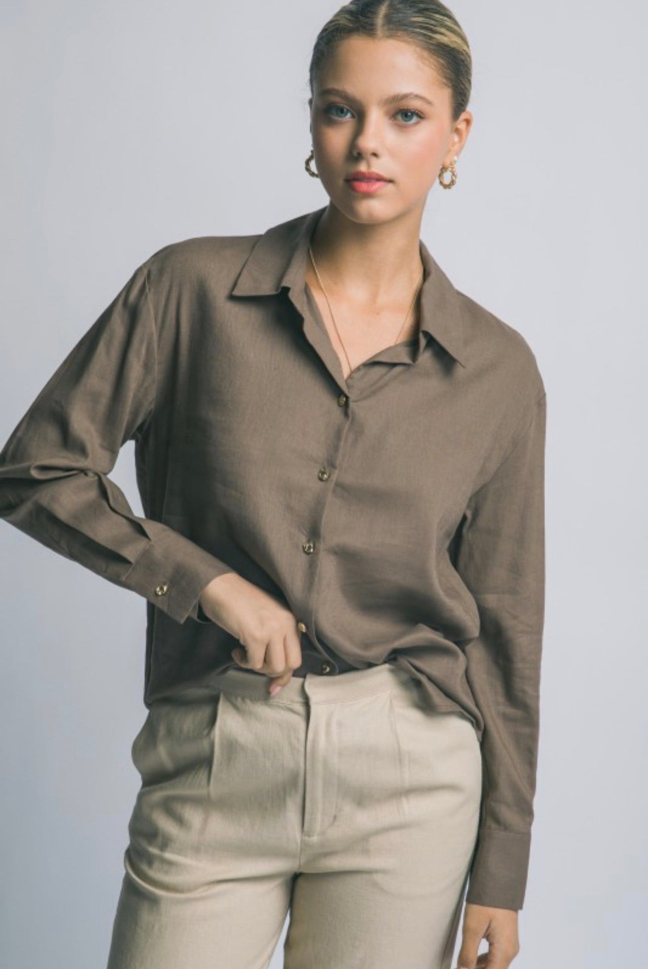 Linen Gold Button Blouse
