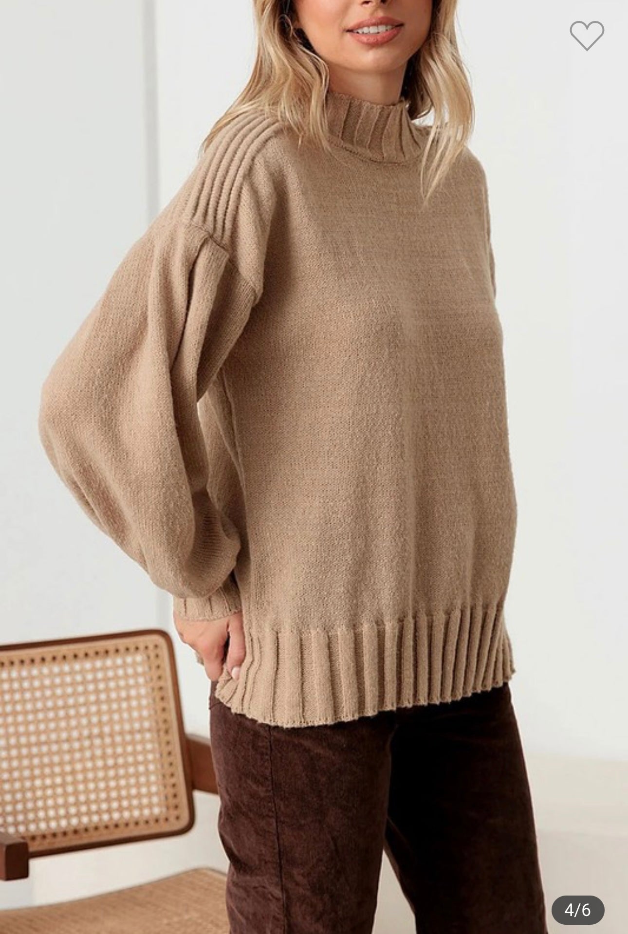 Wide Sleeve Mock-Neck Sweater