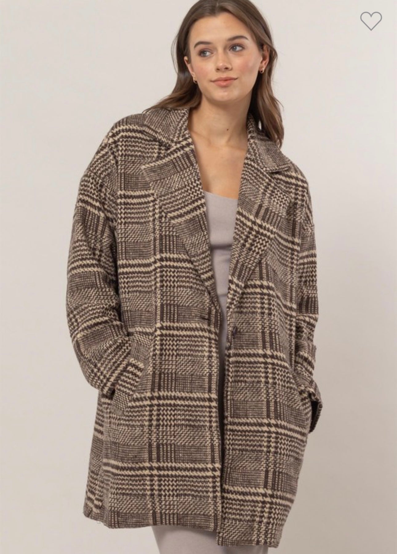 Thick plaid One Button Blazer