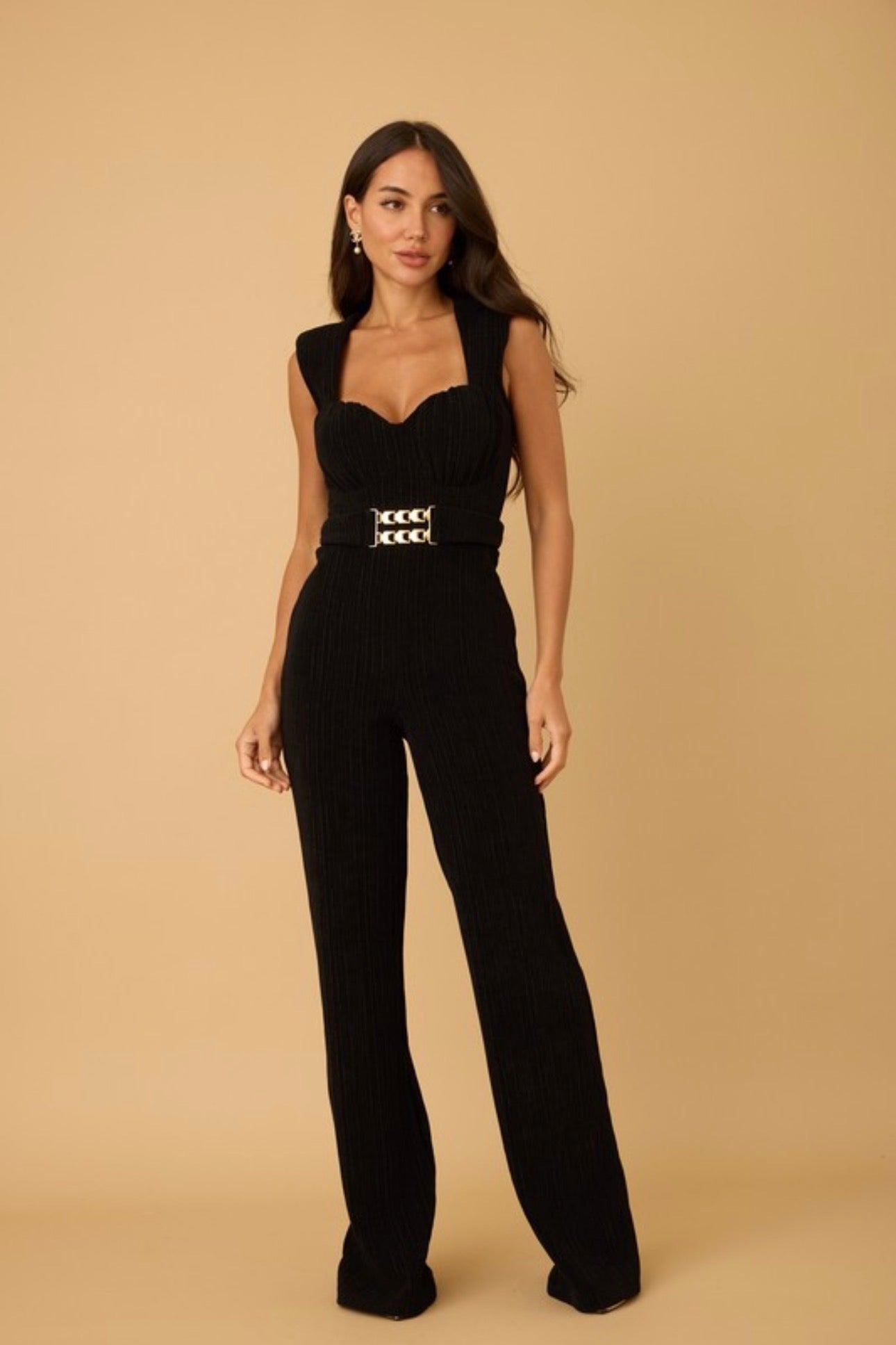 Corduroy Sweetheart Jumpsuit with Gold Buckle