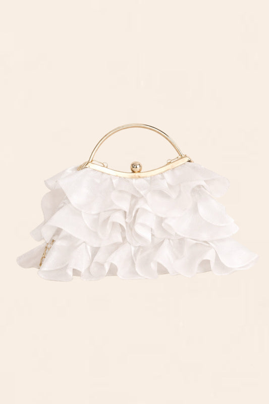 White Ruffle Kiss Closure Clutch
