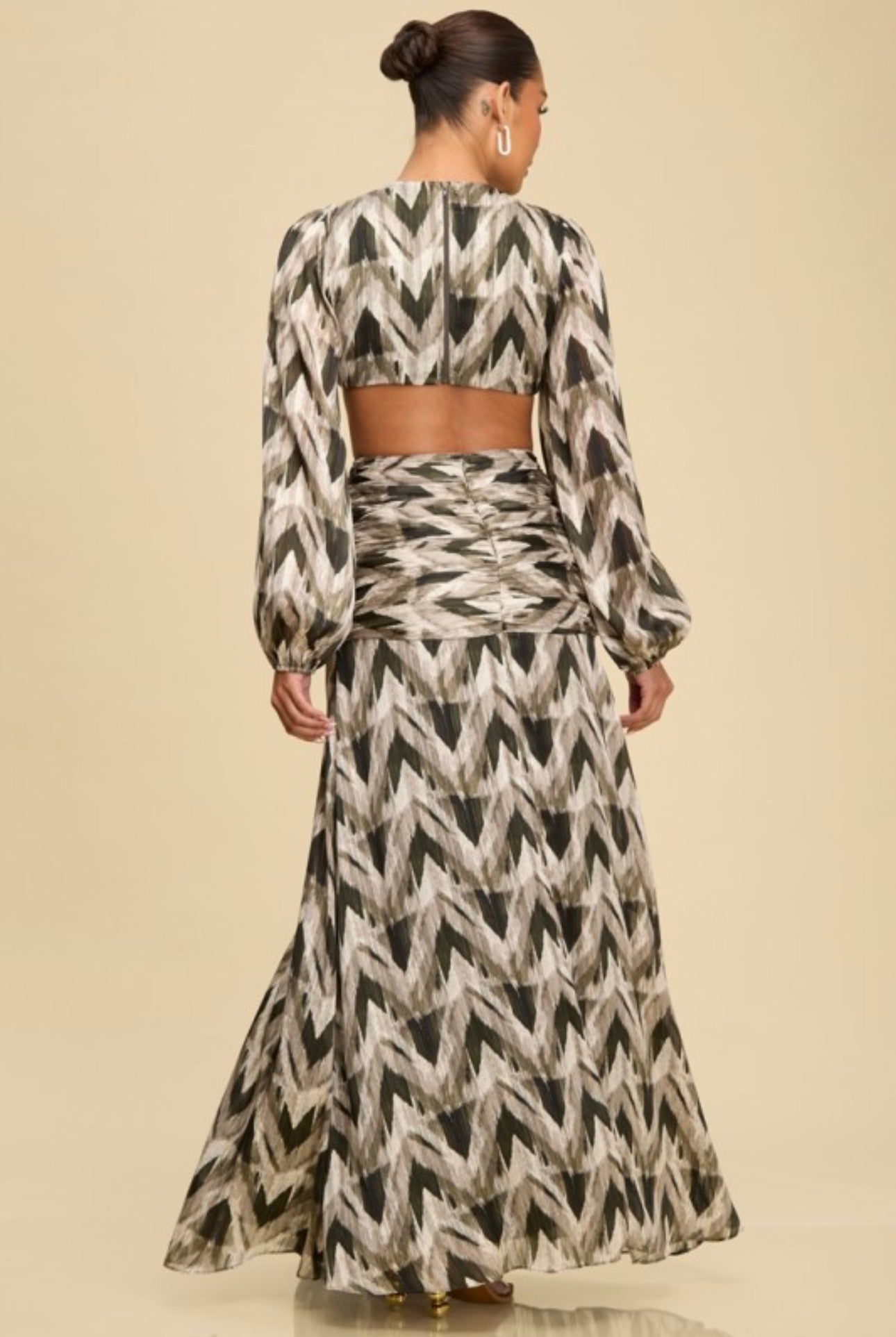 Long Sleeve Brush Maxi Circle Keyhole Dress